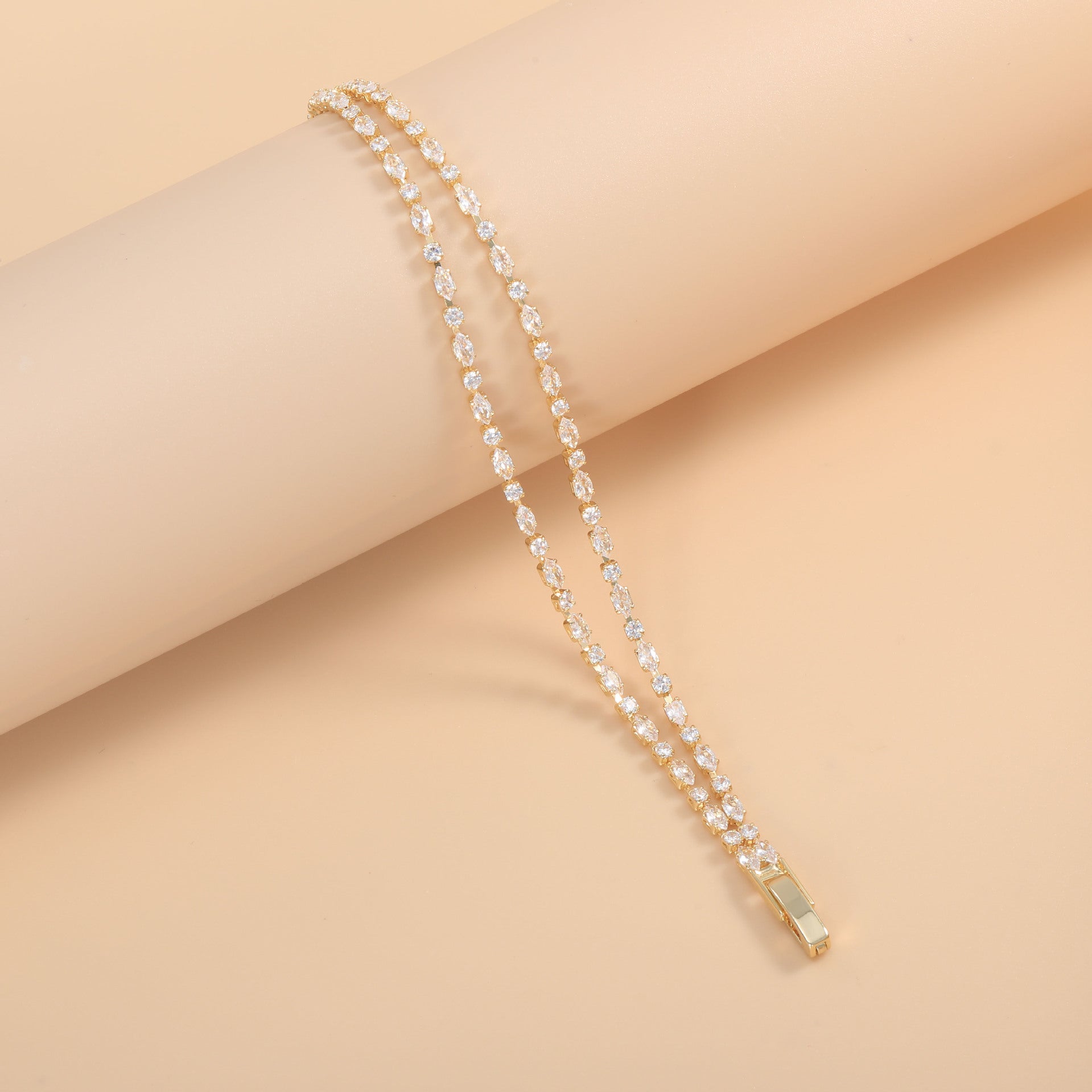 Bulk Layered Marquise Tennis Style Gold Silver CZ Copper Bracelet