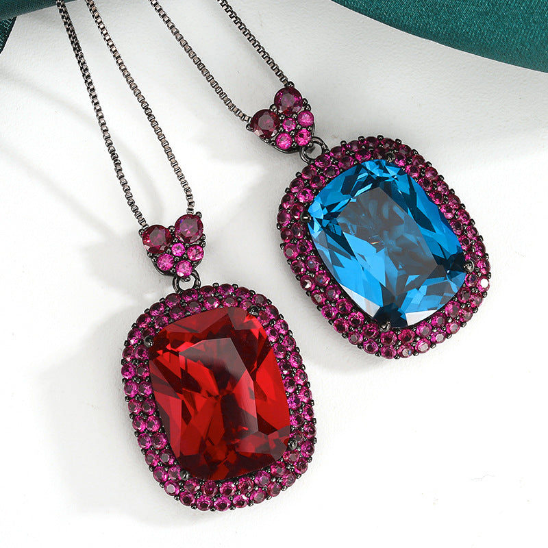 Luxury Emerald Cut Black CZ Anti Tarnish Copper Pendant Chain Wholesale Main image