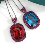 Luxury Emerald Cut Black CZ Anti Tarnish Copper Pendant Chain Wholesale