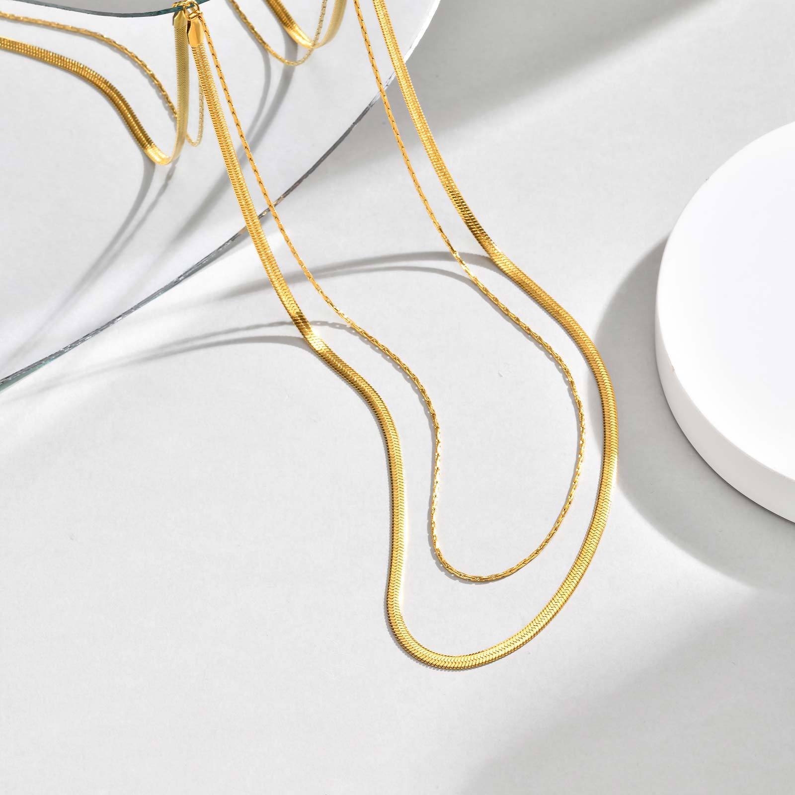 Bulk Layered Flat Chain Gold Anti Tarnish Stainless Steel Necklace