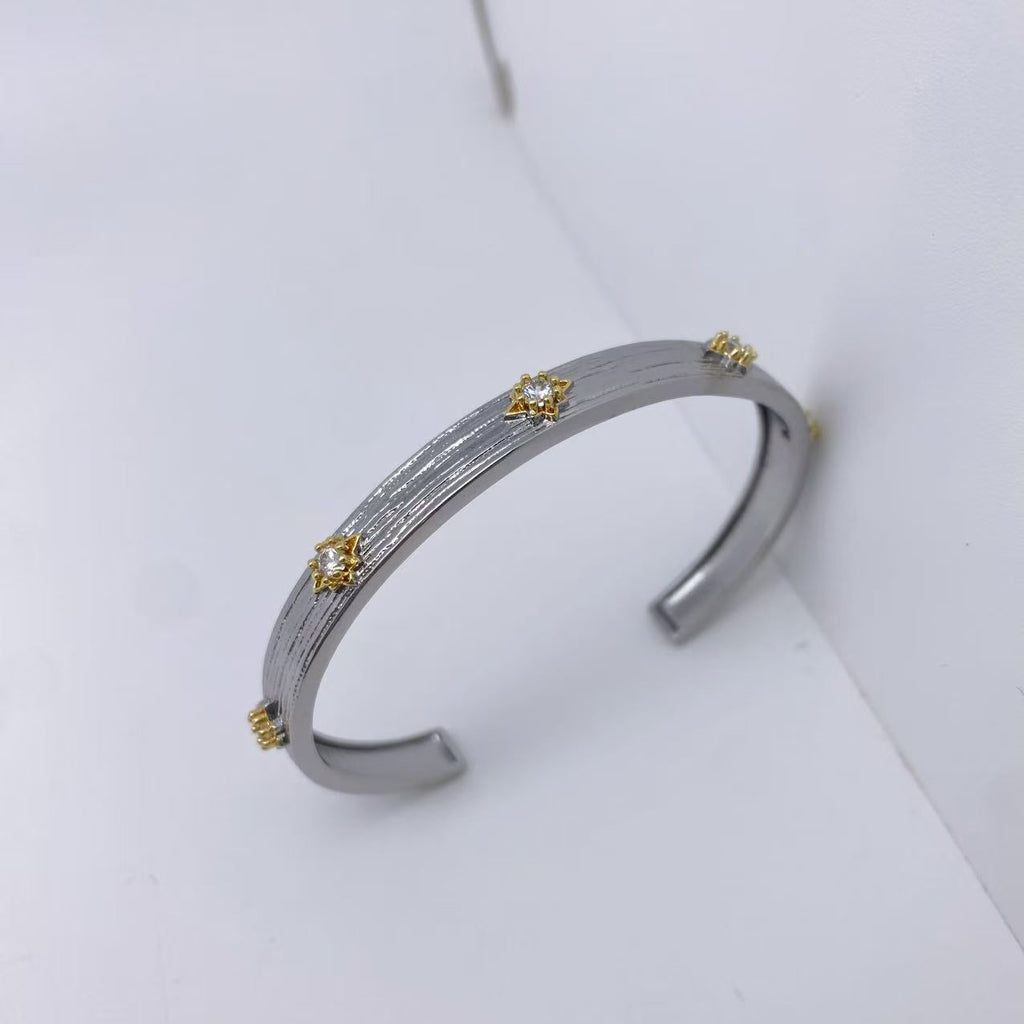 Designer Dual Tone Gold Silver CZ Copper Textured Bracelet Ring Set Bulk
