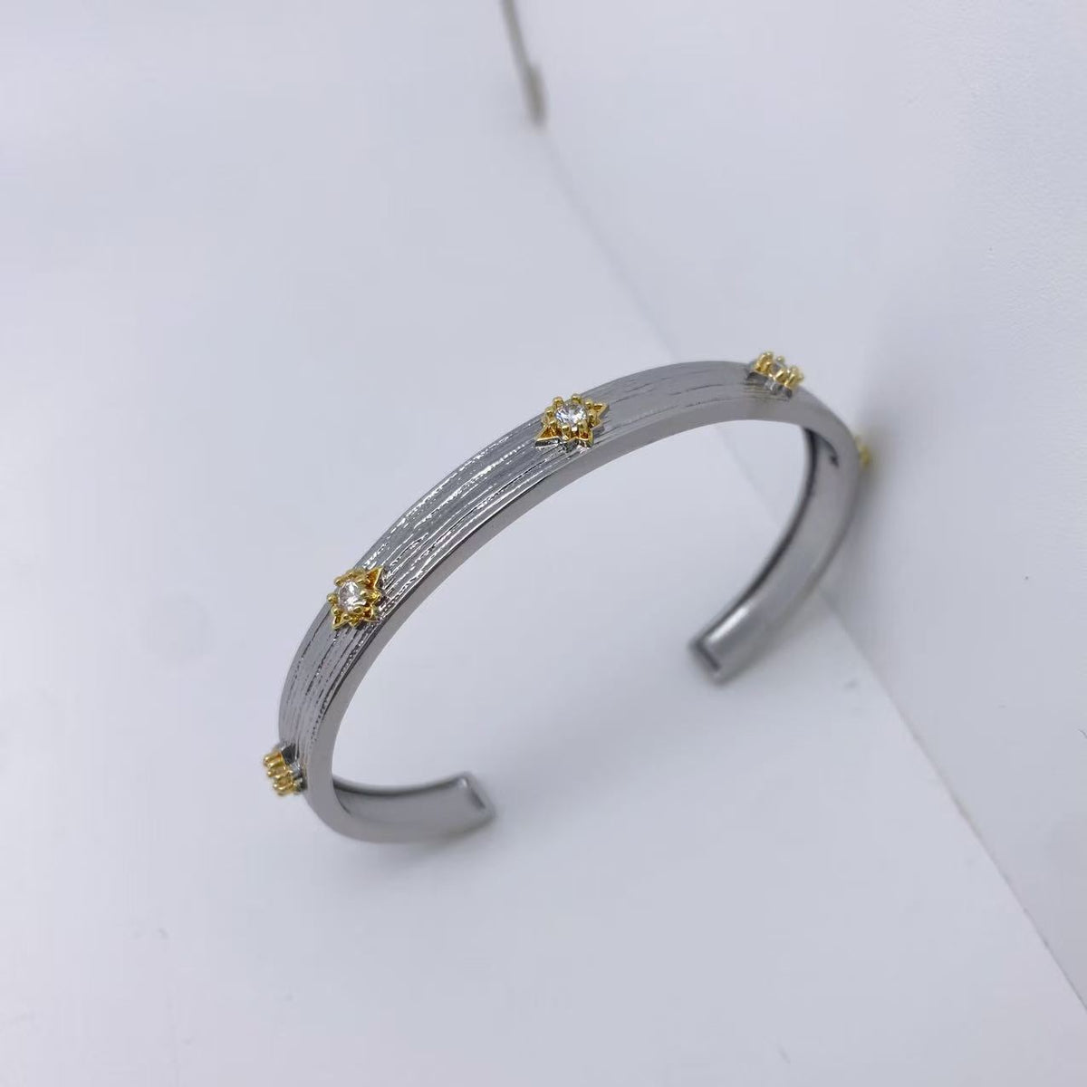 Designer Dual Tone Gold Silver CZ Copper Textured Bracelet Ring Set Bulk