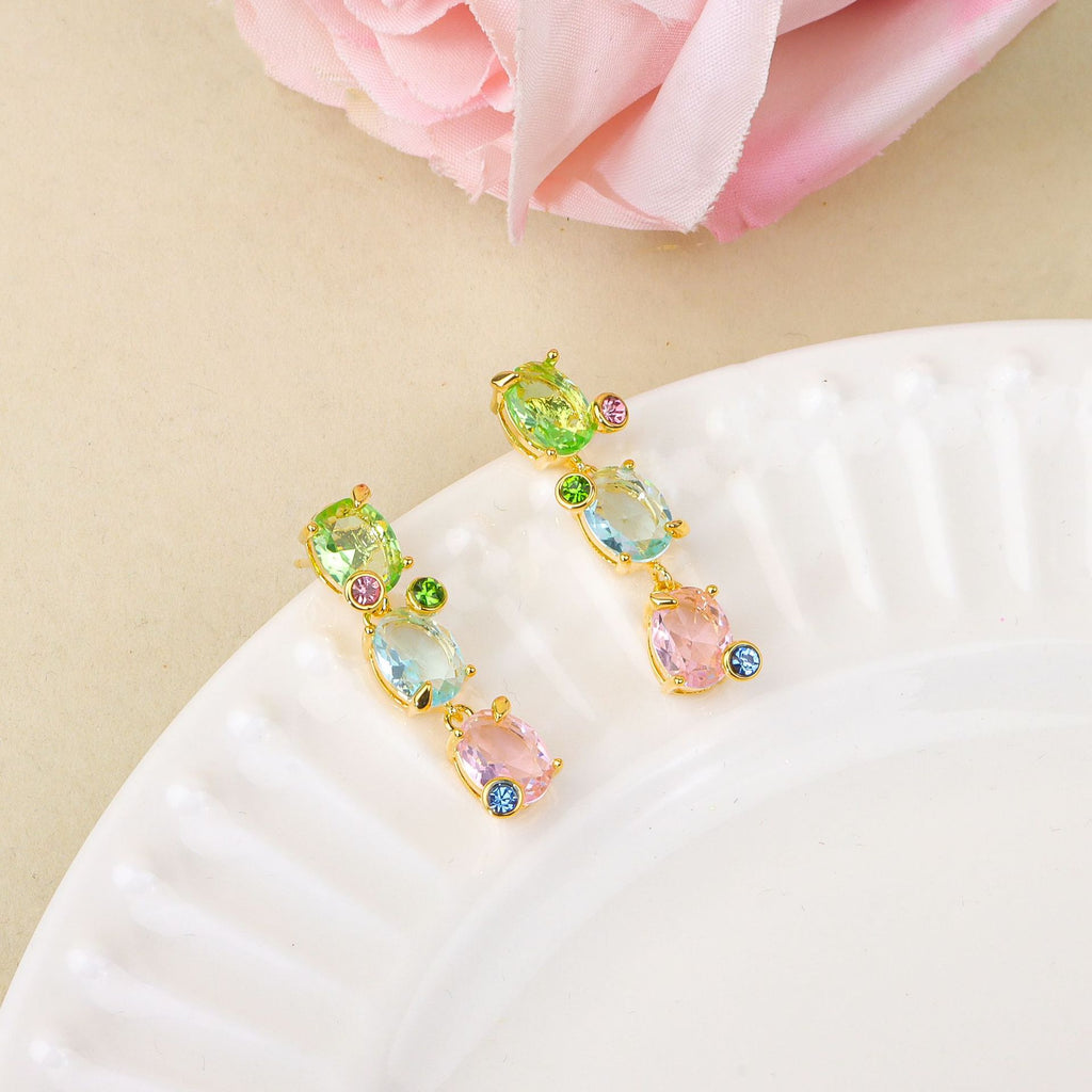 Multi Color Designer Oval-Cut Gold CZ Copper Necklace Combo Set Bulk