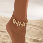 Beach White Flower Charm Gold Plated Enamel Anklets For Women Bulk