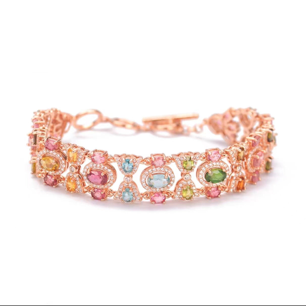 Floral Rose Gold Multi Anti Tarnish Cubic Zirconia Bracelet Ring Bulk
