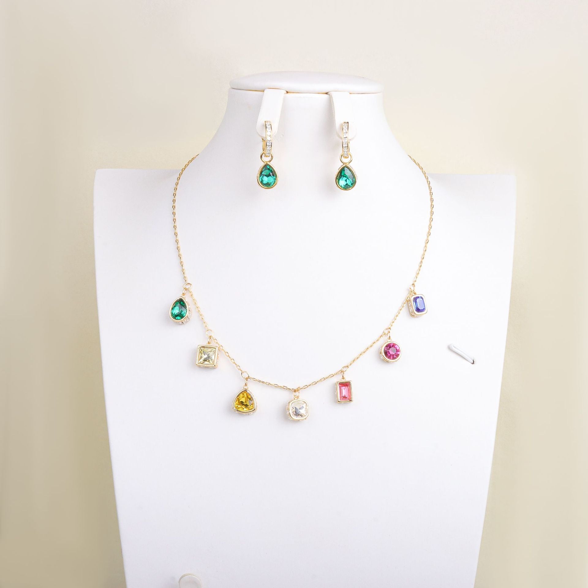 Designer Multi Color Gemstone Gold CZ Copper Necklace Earring Set Bulk Secondary image