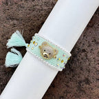 Teddy Bear Face Crystal Fabric Writ Band Threads Bracelet Bulk