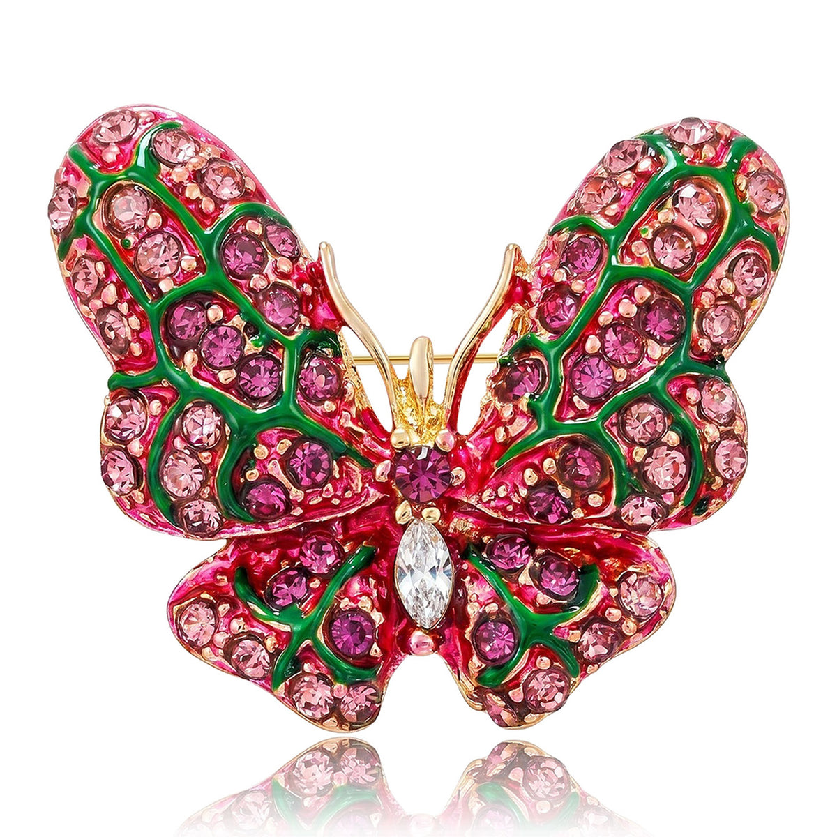 Pink Green Butterfly Gold Rhinestone Brooch For Women Bulk