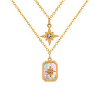 Star Mother Of Pearl 18K Gold Stainless Steel Anti Tarnish Dual Layer Necklace Pendant Chain For Women