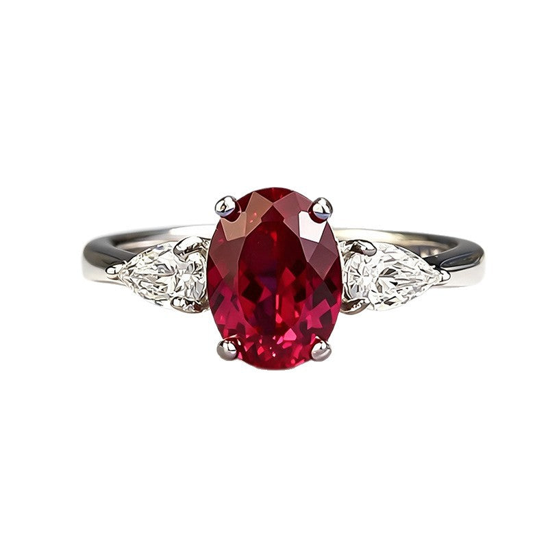 Luxury Oval Ruby Red Silver Plated CZ Solitaire Ring For Women Bulk