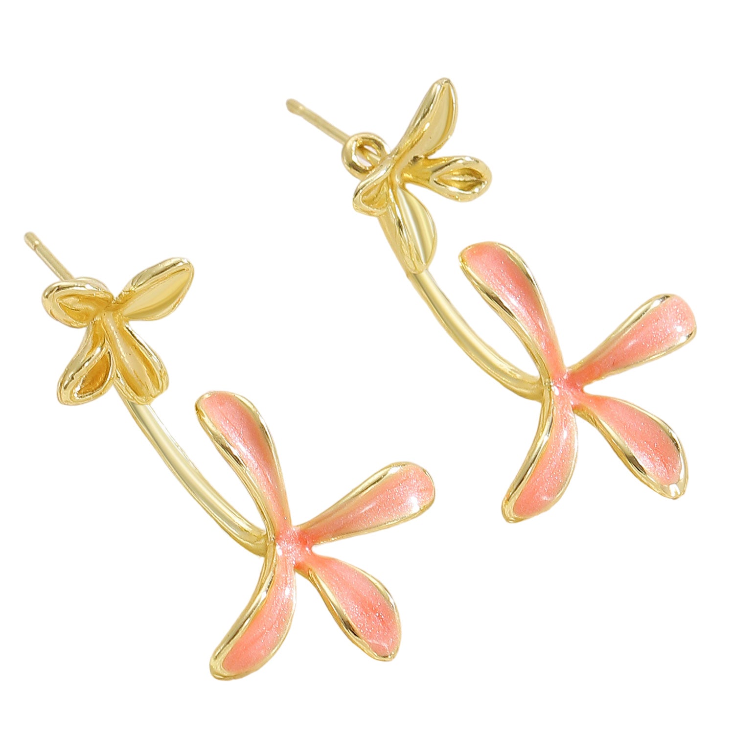 Trendy Petals Glossy Gold Enamel Anti Tarnish Copper Stud Earrings Bulk