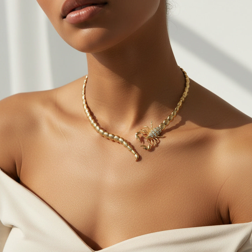 White Designer Scorpion Gold Plated Rhinestone Necklace For Women Bulk