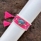Teddy Bear Face Crystal Fabric Writ Band Threads Bracelet Bulk