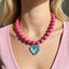 Pink Blue Heart Gold Plated Beads Resin Necklace For Women Bulk