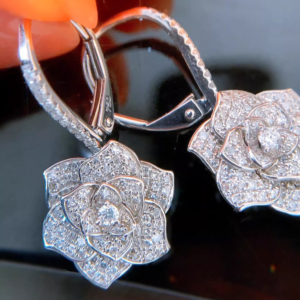 Flower Silver Cubic Zirconia Anti Tarnish Hoop Dangler Earring Bulk