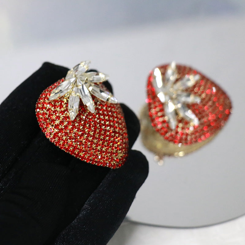 Strawberry Heart 18K Gold Red Cubic Zirconia Stud Earring Women Bulk