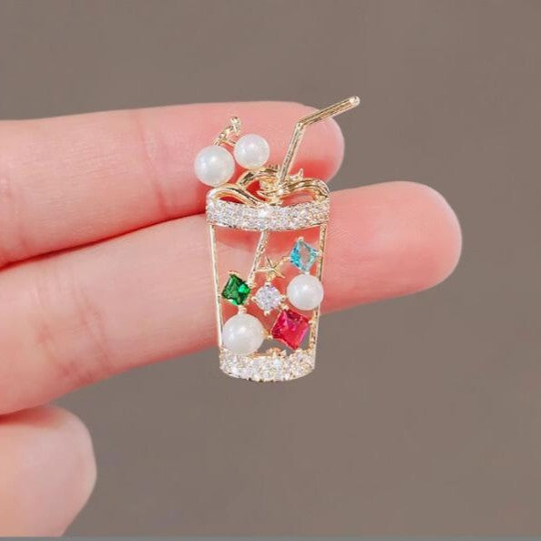 Multi Color Juice Glass Gold Cubic Zirconia Copper Brooch For Women Bulk