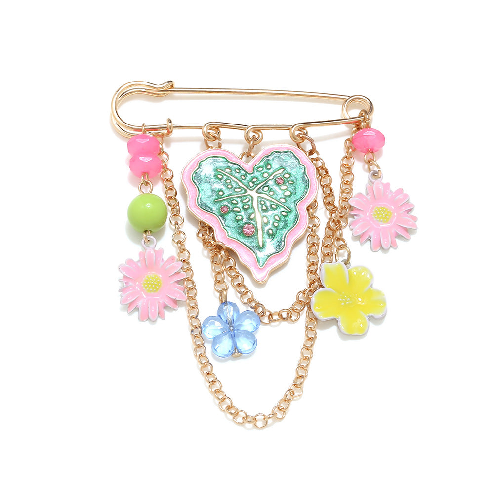 Multi Color Leaf Flower Gold Enamel Brooch For Women Bulk