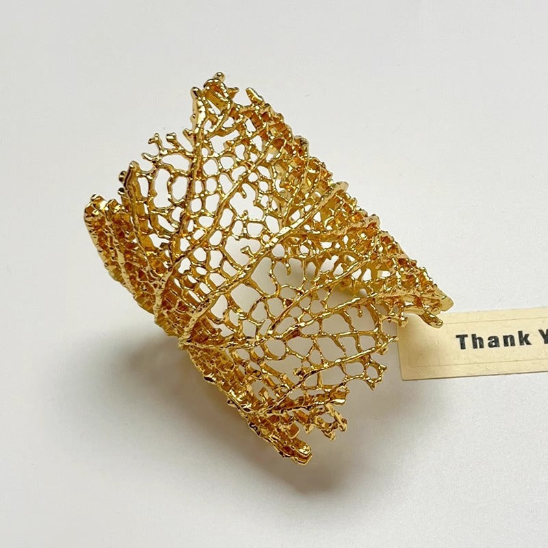 Long Filigree Coral Texture 18K Gold Cuff Bracelet For Women Bulk
