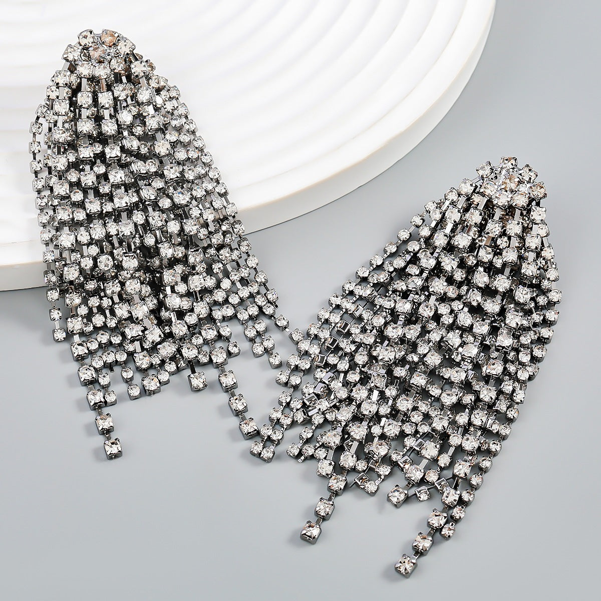 18K Gold Silver Rhinestone Dangler Chandelier Tassel Earring Bulk Main image
