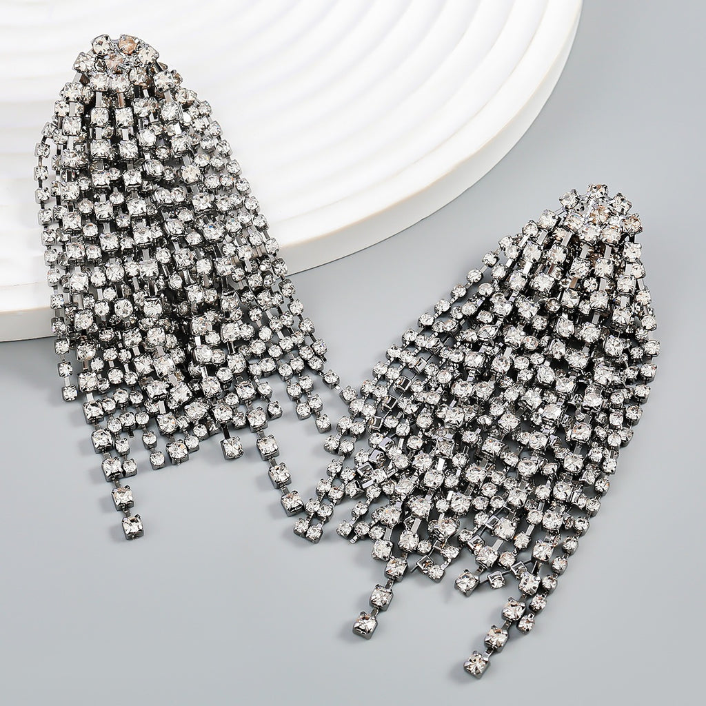 18K Gold Silver Rhinestone Dangler Chandelier Tassel Earring Bulk