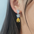 Solitaire Flower Drop Silver Yellow Anti Tarnish Dangler Earring Bulk
