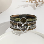 Heart Multi Layered Leather Bracelet Wrist Band For Women Bulk
