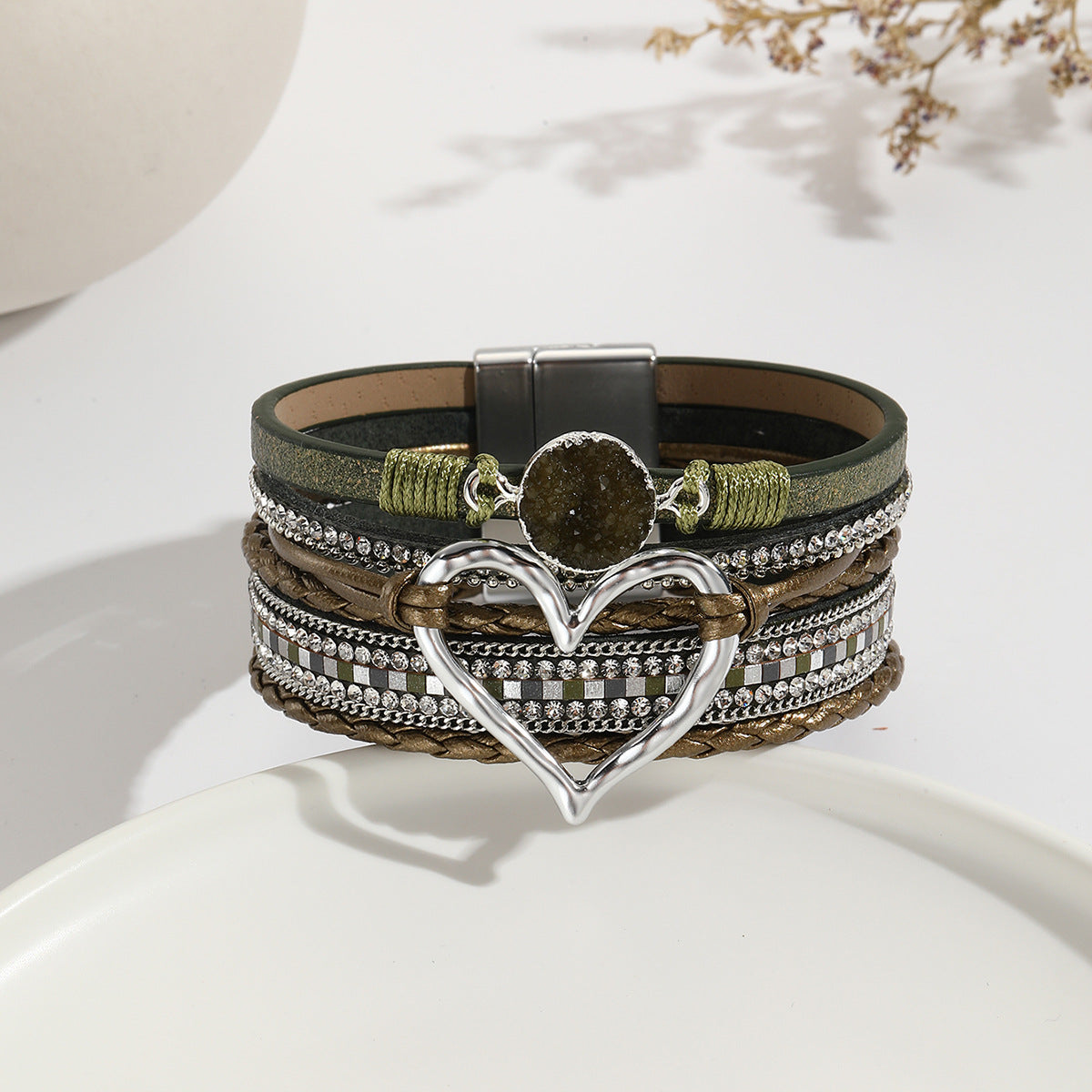 Heart Multi Layered Leather Bracelet Wrist Band For Women Bulk