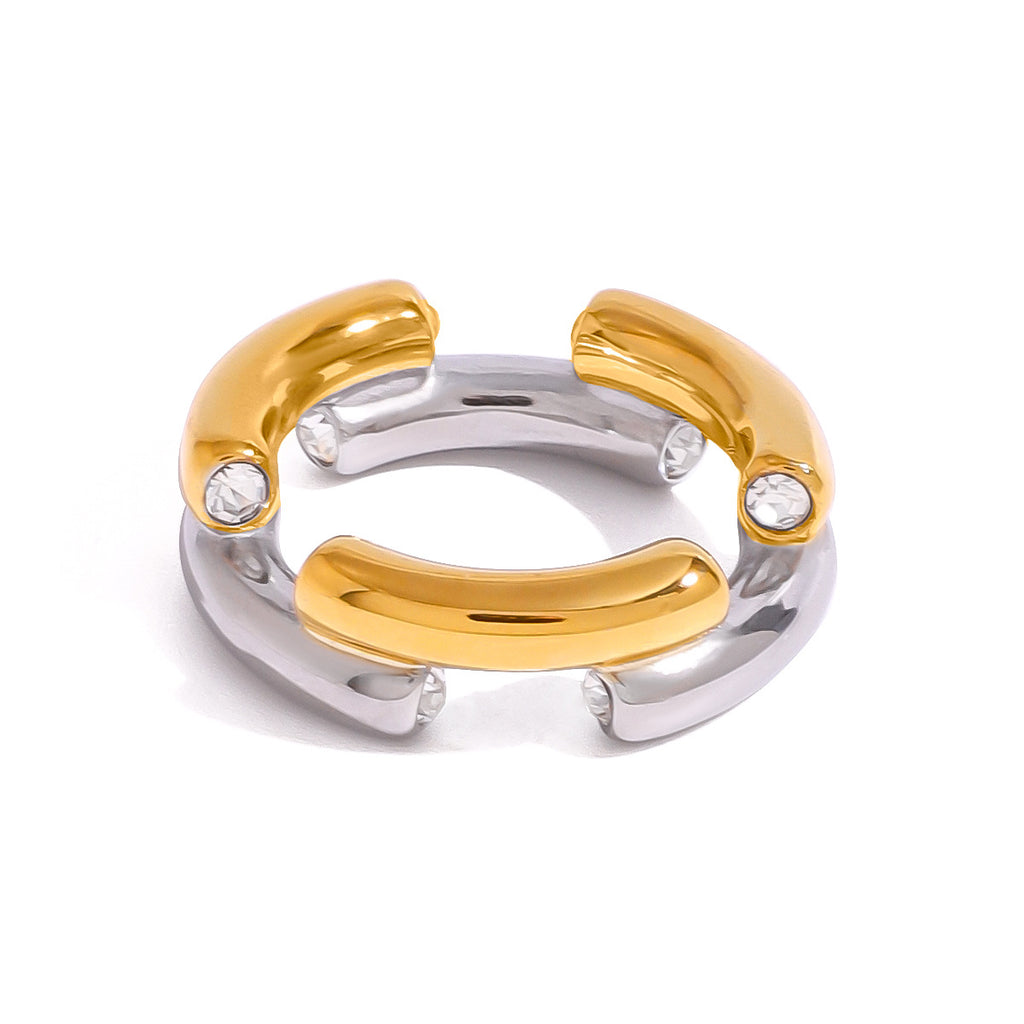 Two Tone Gold Silver CZ Anti Tarnish Stainless Steel Ring Bulk