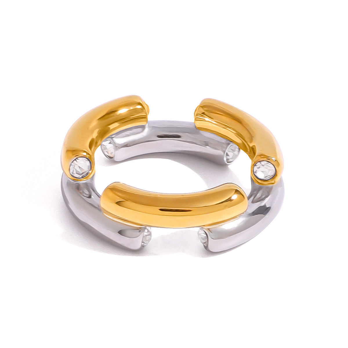 Two Tone Gold Silver CZ Anti Tarnish Stainless Steel Ring Bulk