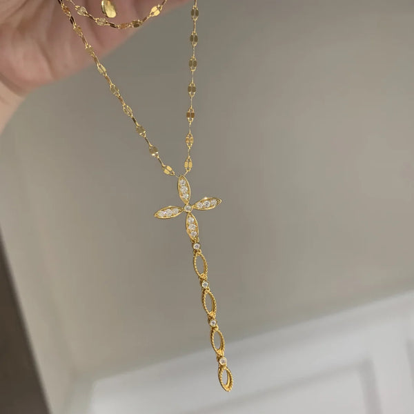 Rosary Cross Cubic Zirconia 18K Gold Anti Tarnish Necklace Women Bulk Main image