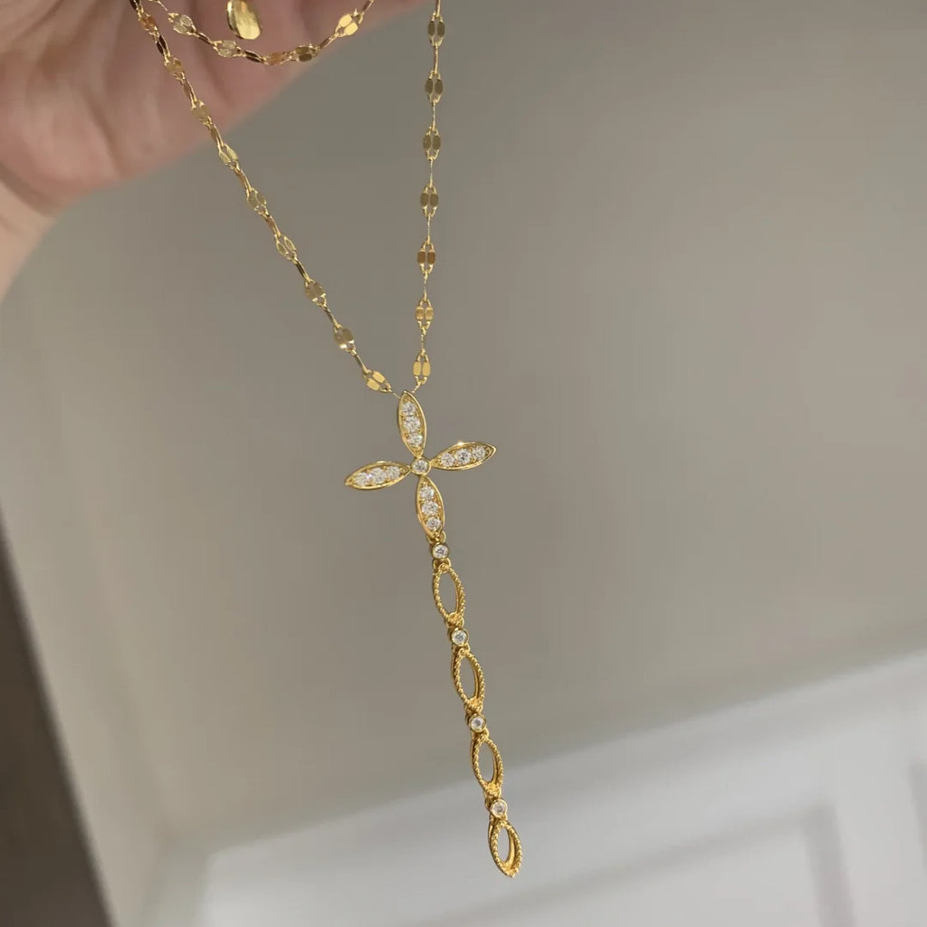 Rosary Cross Cubic Zirconia 18K Gold Anti Tarnish Necklace Women Bulk
