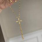 Rosary Cross Cubic Zirconia 18K Gold Anti Tarnish Necklace Women Bulk