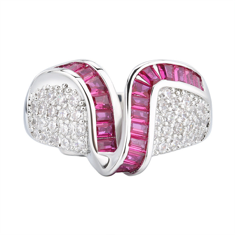 Silver Green Blue Pink Border Cubic Zirconia Adjustable Ring Bulk