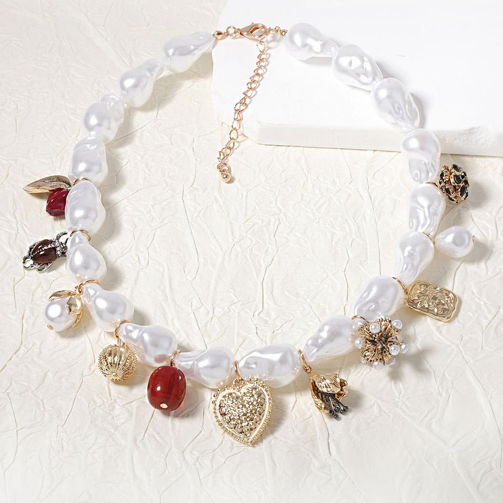 Heart Pearl White 18K Gold Plated Anti Tarnish Charm Necklace Bulk