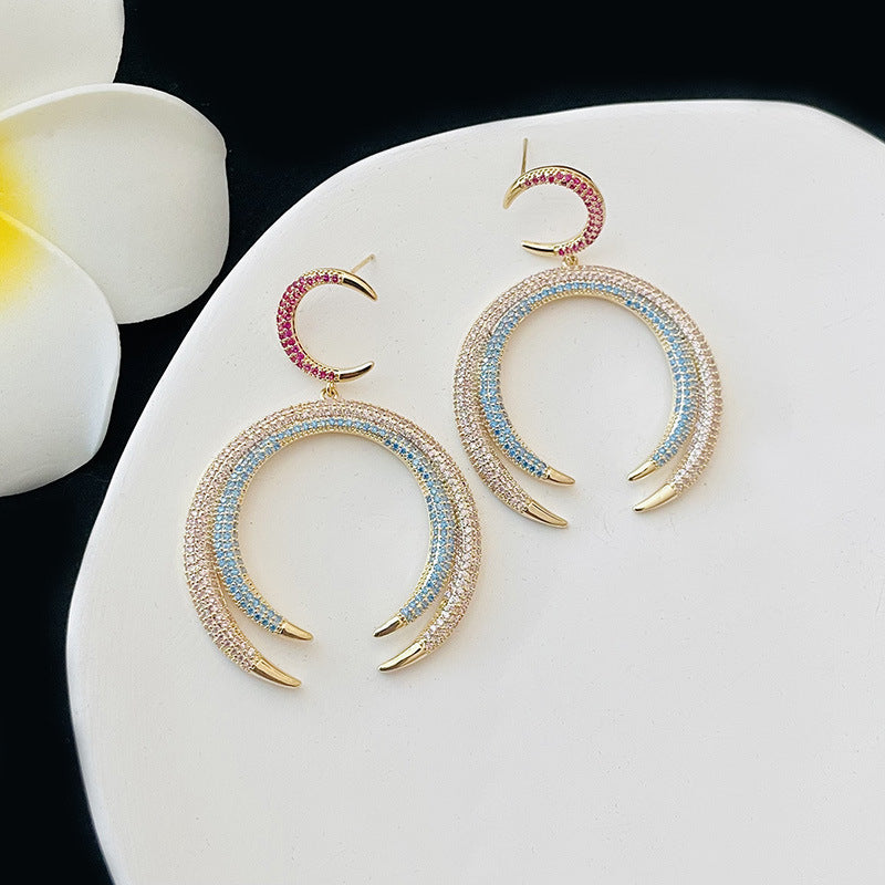 Pink Blue 18K Gold Plated CZ Anti Tarnish Dangler Earring Bulk