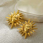 Vintage Sun Face Gold Anti Tarnish Stainless Steel Stud Earrings Bulk