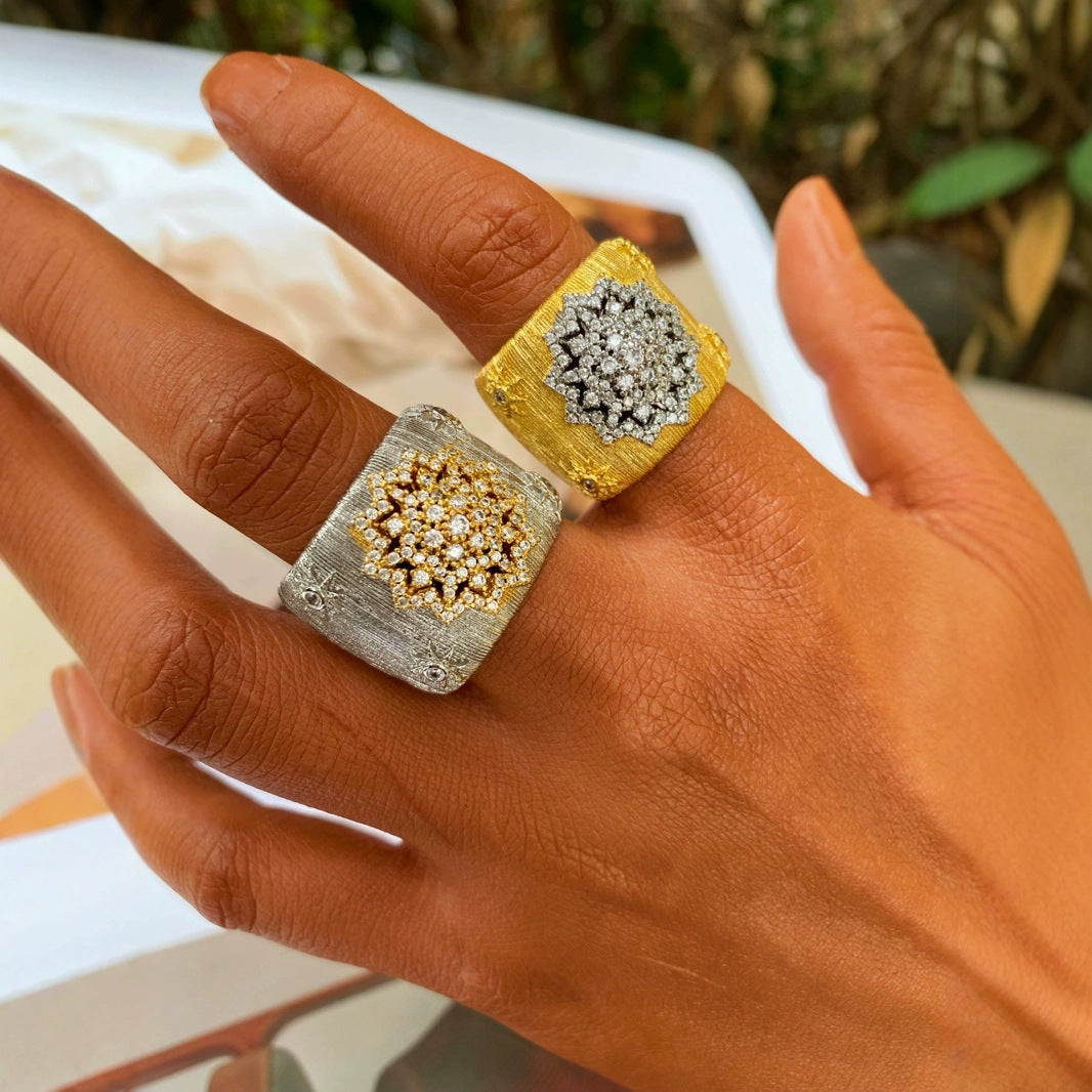 Flower CZ 18K Gold Silver Adjustable Cuff Bracelet Band Ring Bulk