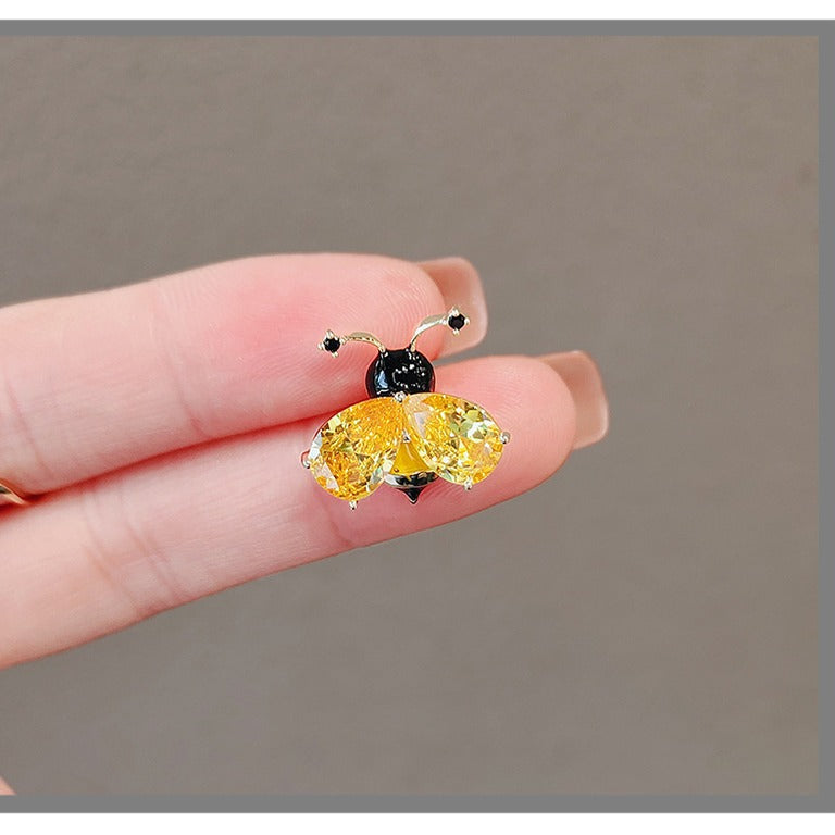 Yellow Red Bee Gold Cubic Zirconia Copper Anti Tarnish Brooch Women Bulk