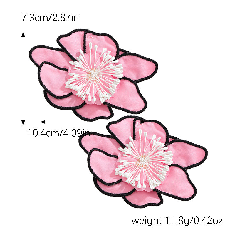 White Green Pink Flower Black Border Anti Tarnish Stud Earring Bulk