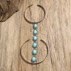 Oval Turquoise Green Beards Green Silver Open Arm Bracelet Women Bulk