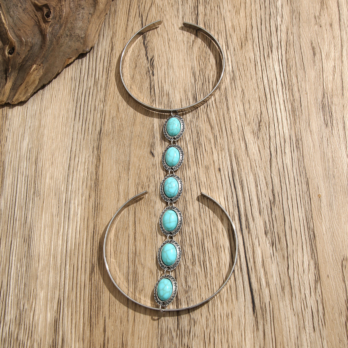 Oval Turquoise Green Beards Green Silver Open Arm Bracelet Women Bulk