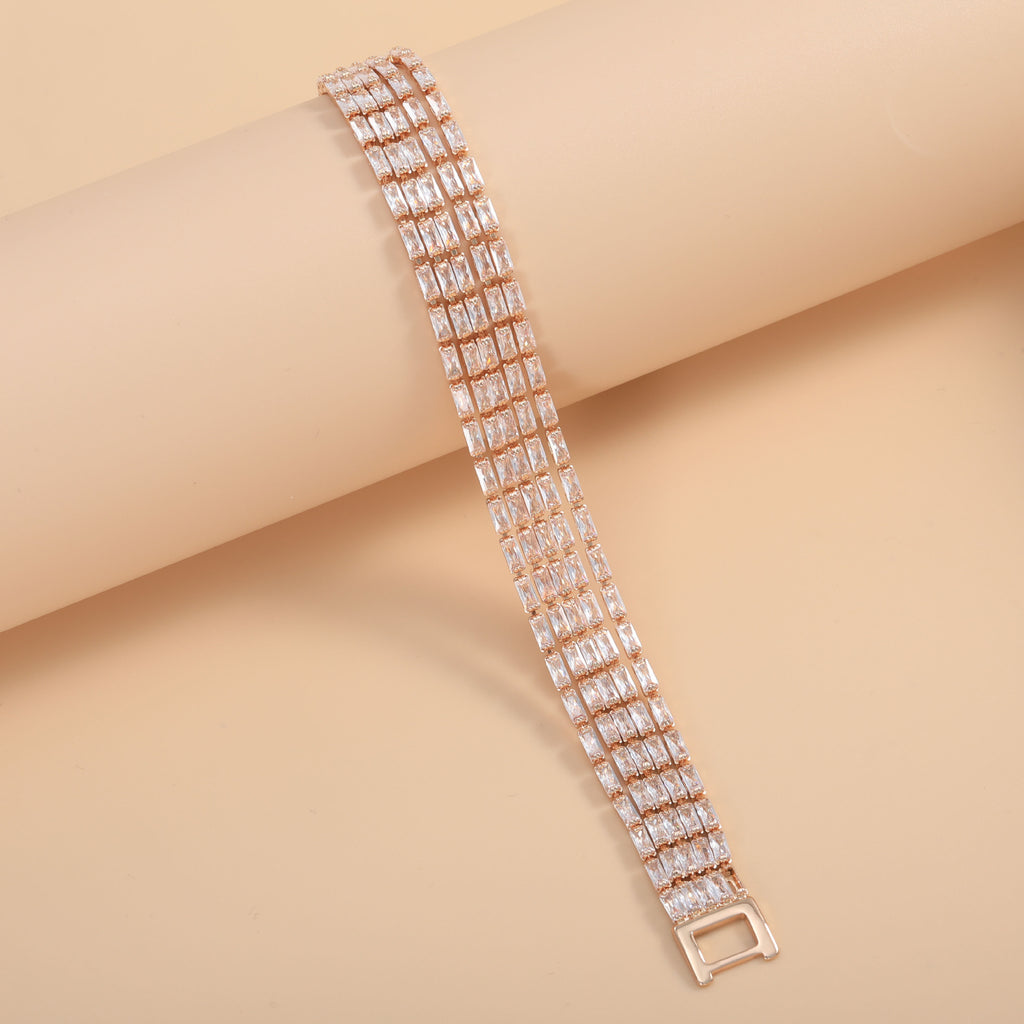 Bulk Multi-Row Baguette Cut Rose Silver Yellow Gold CZ Copper Bracelet