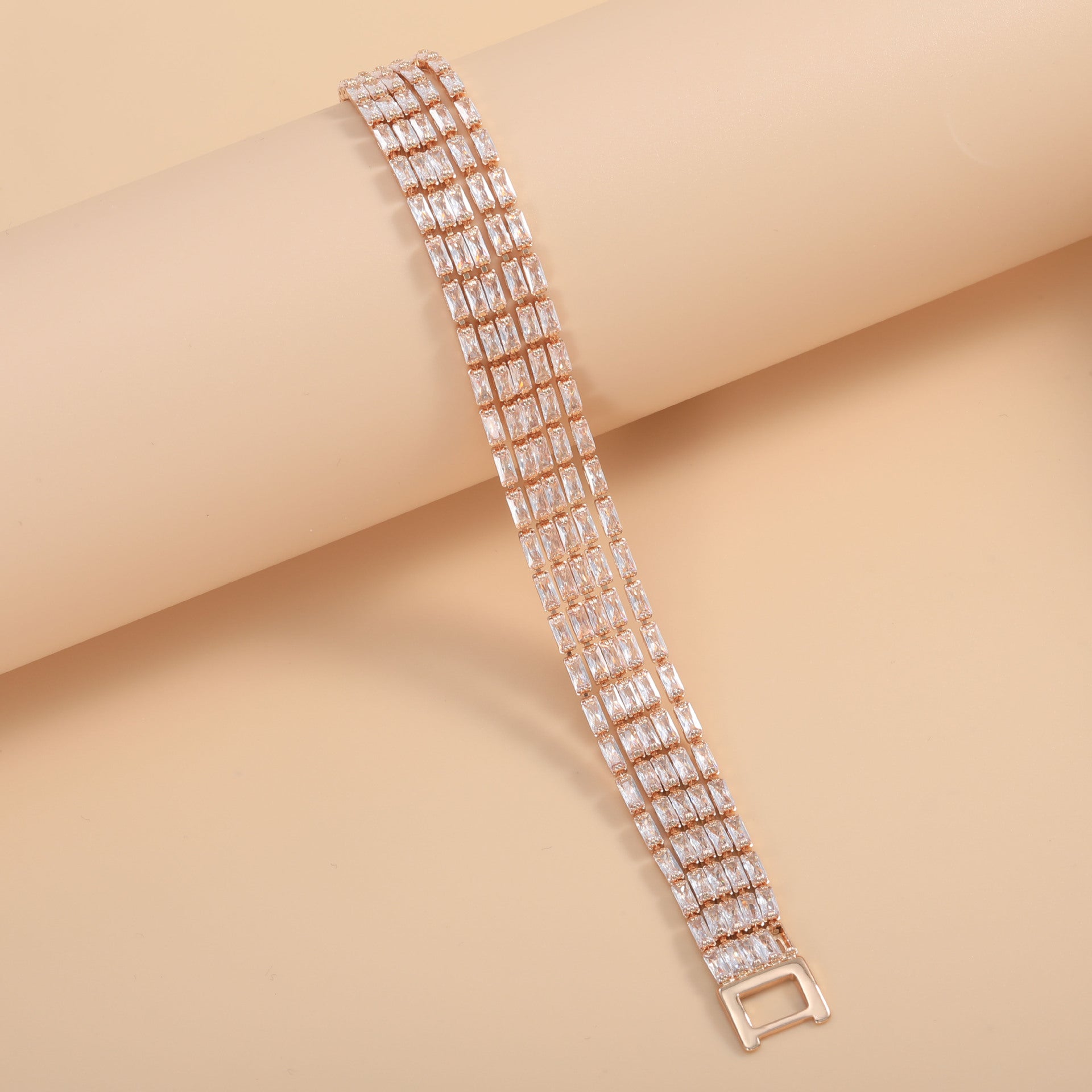 Bulk Multi-Row Baguette Cut Rose Silver Yellow Gold CZ Copper Bracelet