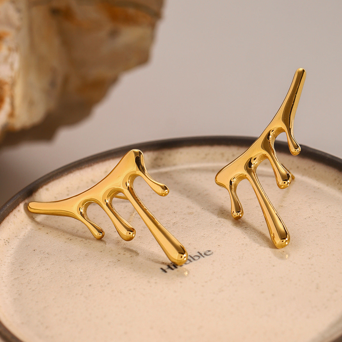 Drip Effect 18K Gold Anti Tarnish Stainless Steel Stud Earrings Bulk Main image