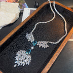 Luxury Silver Plated Blue Teardrop Floral CZ Copper Necklace Wholesale