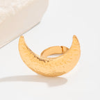 Beaten Finish Crescent Moon 18K Gold Free Size Ring For Women Bulk