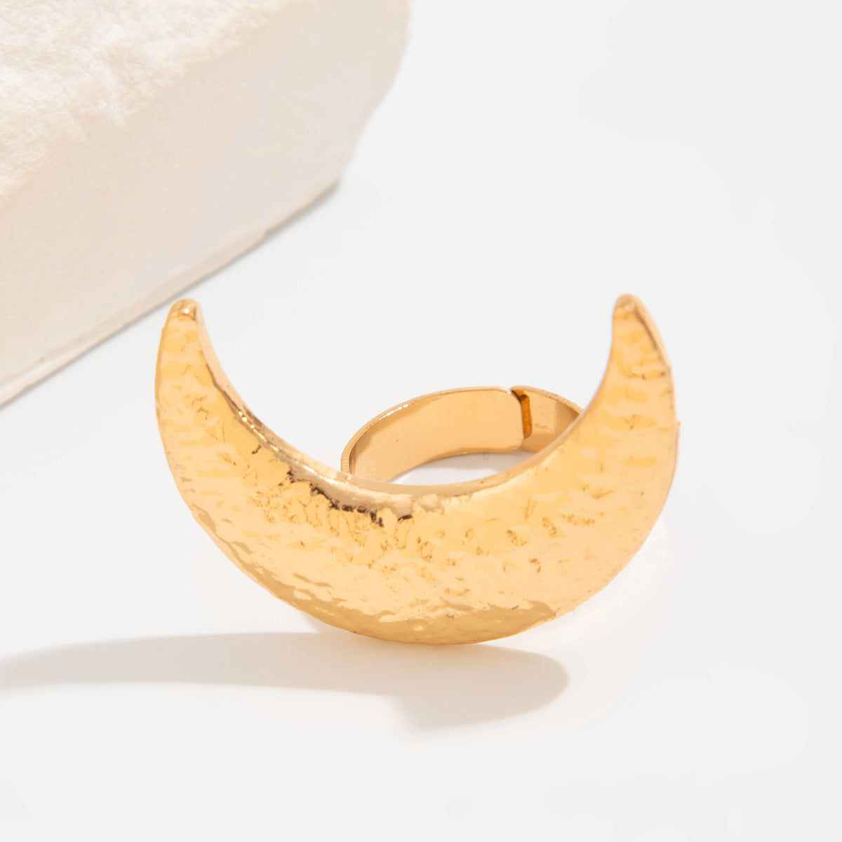 Beaten Finish Crescent Moon 18K Gold Free Size Ring For Women Bulk
