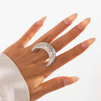 Beaten Finish Crescent Moon 18K Gold Free Size Ring For Women Bulk