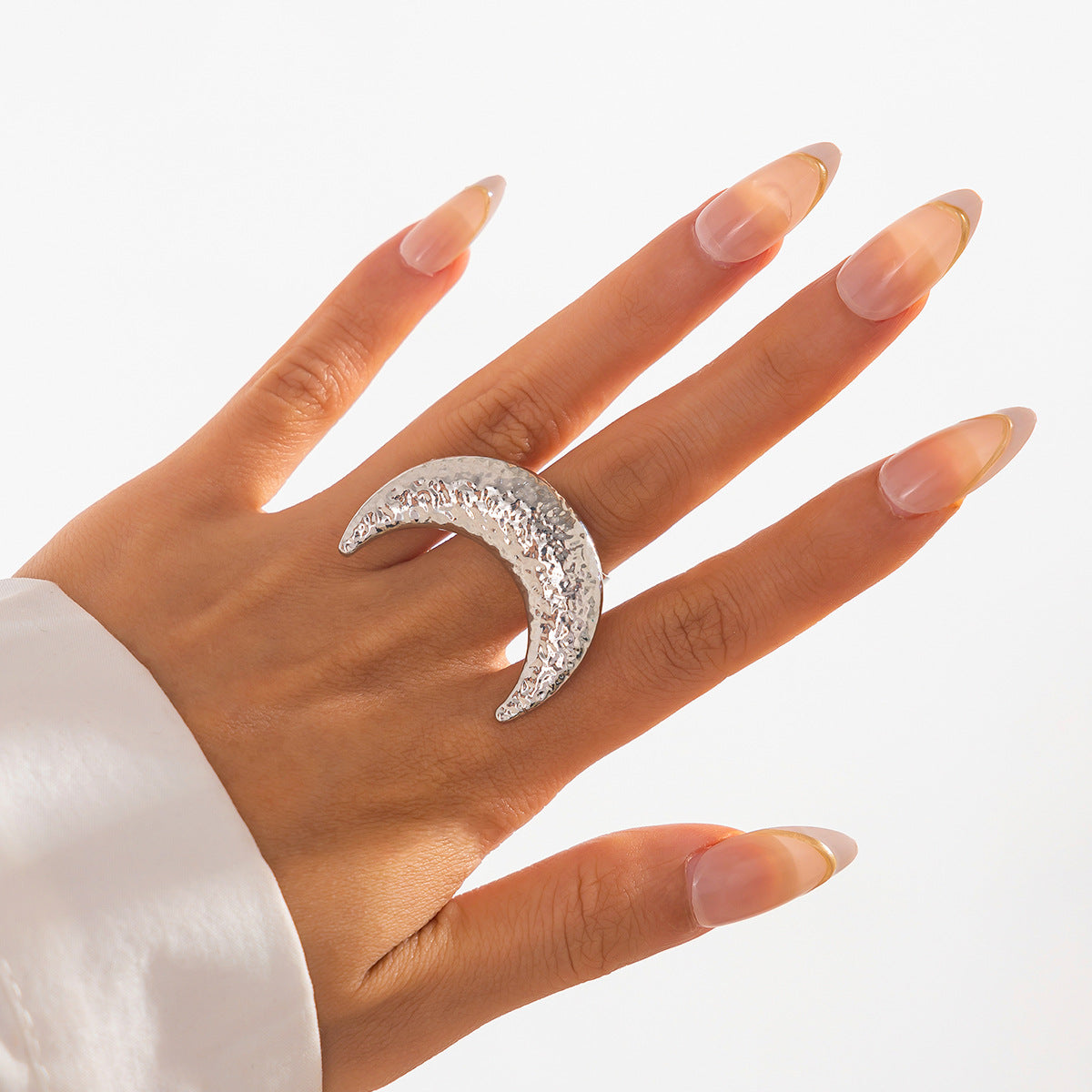 Beaten Finish Crescent Moon 18K Gold Free Size Ring For Women Bulk